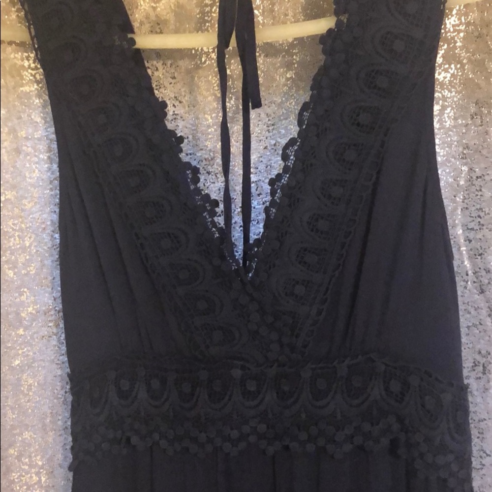 Navy Blue Lace detail Maxi Dress - Picture 4 of 4